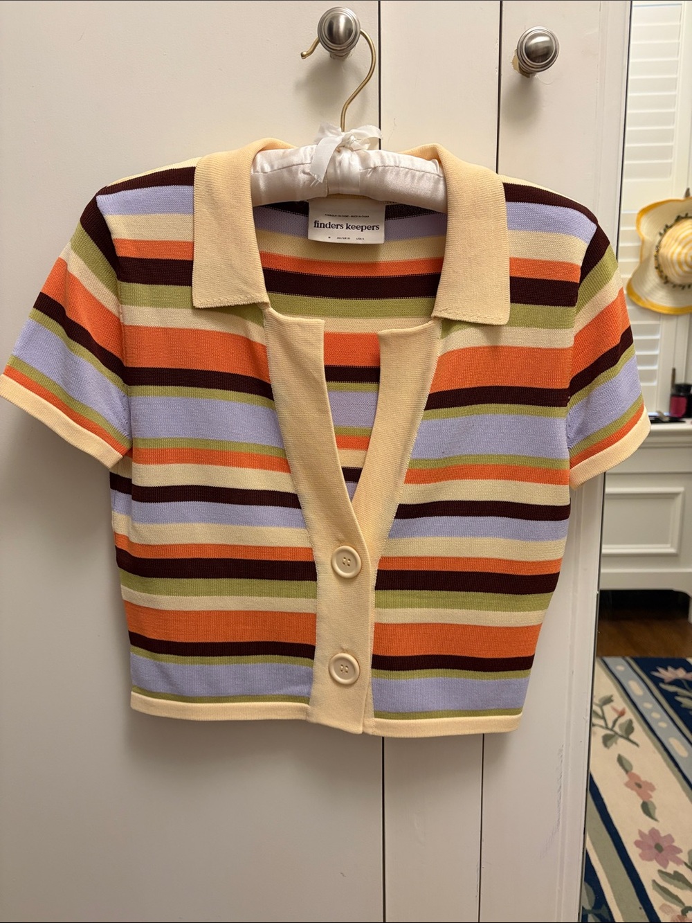{{finders keepers}} Striped Knit Polo Crop Top